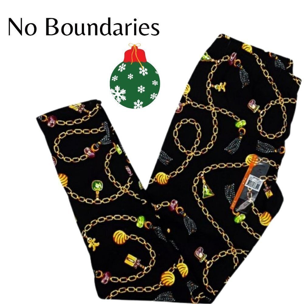 No Boundaries Womens Christmas Leggings Black Holiday Print Stretch